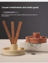 2 Pcs Blue, White And Orange Stitching Oval Bottom Nordic Ceramic Candle Holder with Jewelry Dish