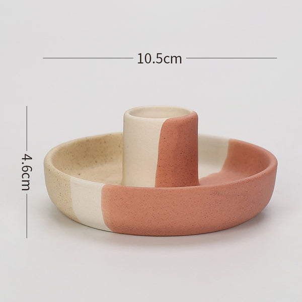 2 Pcs Yellow, White And Orange Stitching Oval Bottom Nordic Ceramic Candle Holder with Jewelry Dish