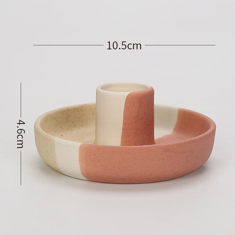 2 Pcs Yellow, White And Orange Stitching Oval Bottom Nordic Ceramic Candle Holder with Jewelry Dish