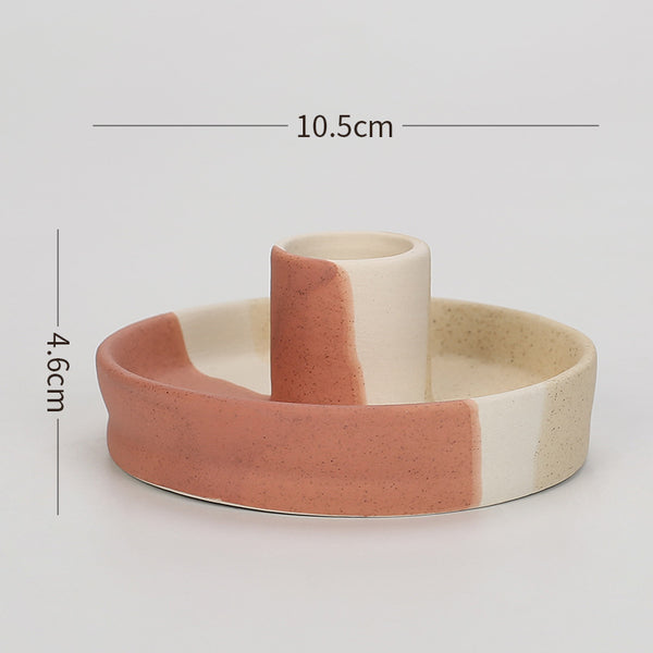 2 Pcs Yellow, White And Orange Stitching Straight Bottom Nordic Ceramic Candle Holder with Jewelry Dish