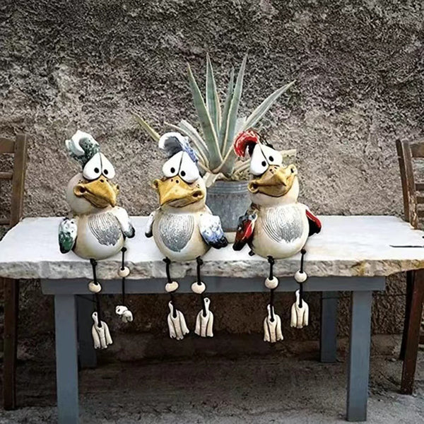 Red Quirky Resin Rooster Figurine Set (2-Pack) - Novelty Chicken Home Decor Ornaments