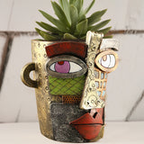 Abstract Face Planter Pot - Artistic Resin Decor for Succulents & Plants (Antique Style - 12.5*12*9CM)