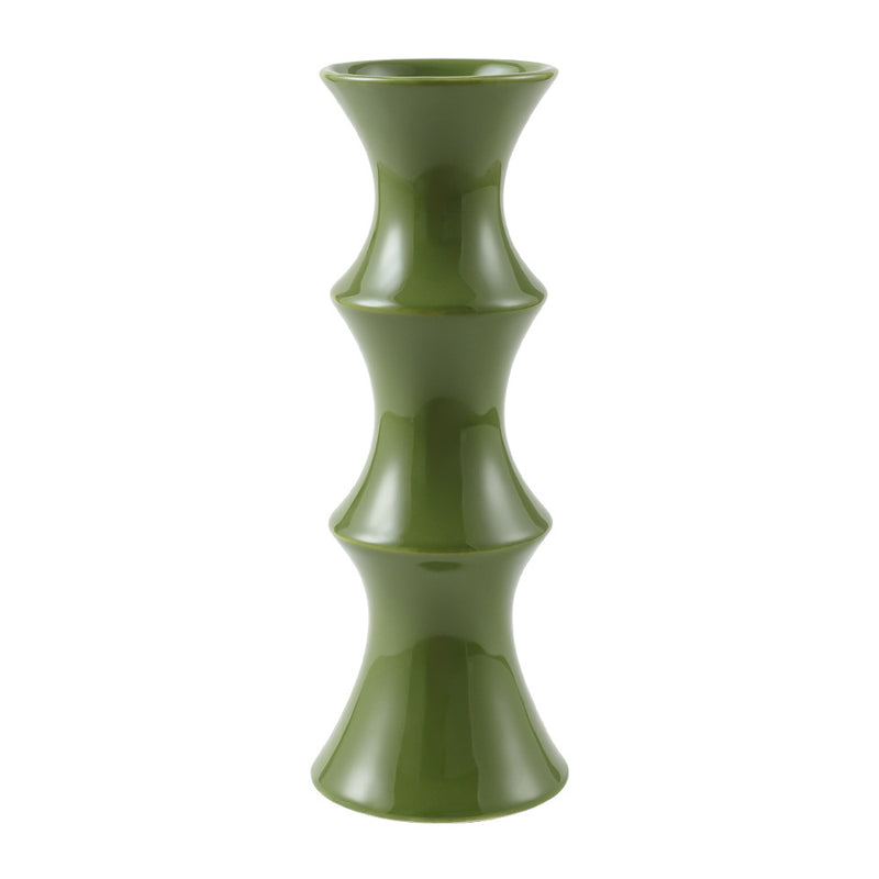 Glossy GreenCeramic Vase - Unique Bamboo-Look Design (25.5x9x7cm)
