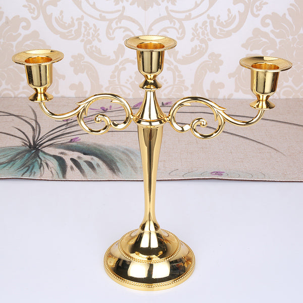 Gold Elegant Metal Candelabra 3 Arm Candle Holder