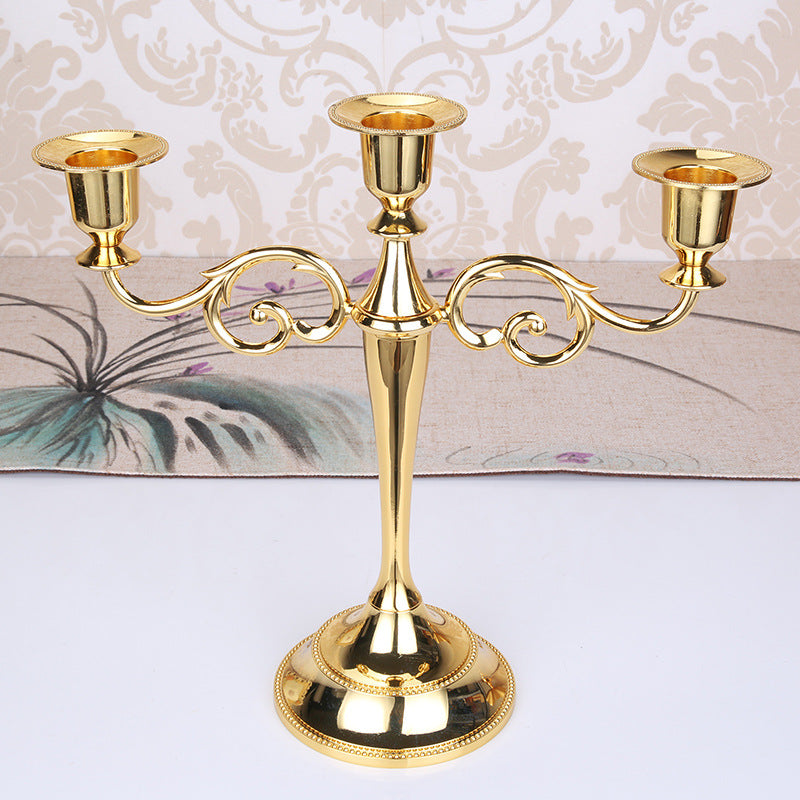 Gold Elegant Metal Candelabra 3 Arm Candle Holder