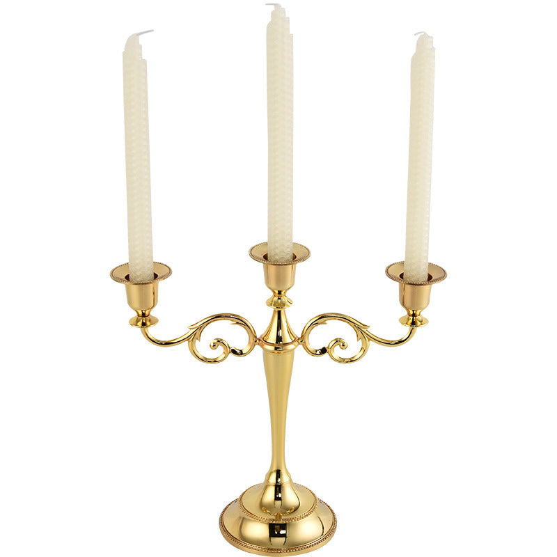 Gold Elegant Metal Candelabra 3 Arm Candle Holder