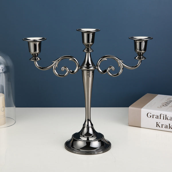 Black Elegant Metal Candelabra 3 Arm Candle Holder