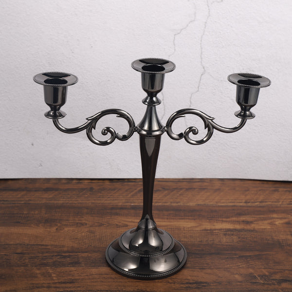 Black Elegant Metal Candelabra 3 Arm Candle Holder