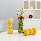 Bright Yellow Whimsical Stacked Orange Ceramic Vase - Modern Nordic Tabletop Decor