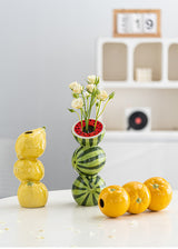Bright Yellow Whimsical Stacked Orange Ceramic Vase - Modern Nordic Tabletop Decor