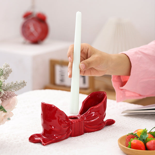 Red Elegant Ceramic Bow Taper Candle Holder
