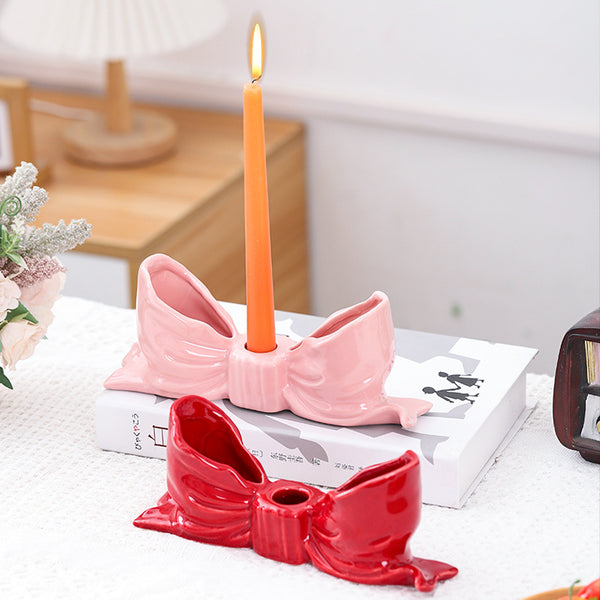 Red Elegant Ceramic Bow Taper Candle Holder