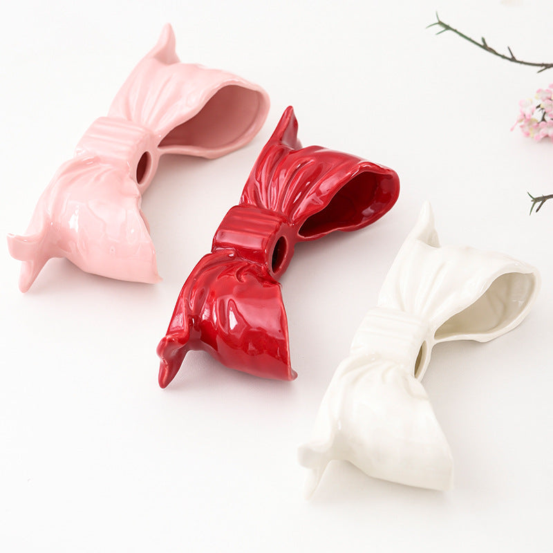 Red Elegant Ceramic Bow Taper Candle Holder