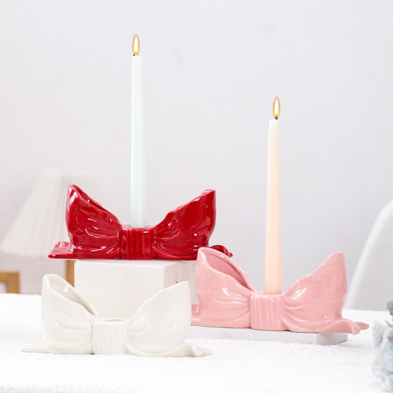 Red Elegant Ceramic Bow Taper Candle Holder