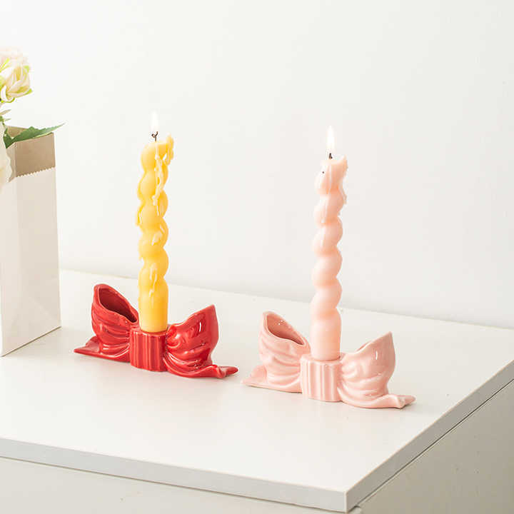 Red Elegant Ceramic Bow Taper Candle Holder
