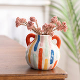 Colorful Charming Hand-Painted Ceramic Vase - Colourful Striped Jug Style Decorative Accent