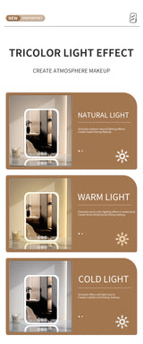 White Professional LED Vanity Mirror - 3 Color Lights, Stepless Dimming & Adjustable Rotating Stand, USB-C Rechargeable
