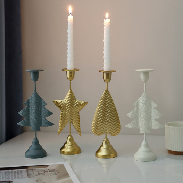 White Elegant Star Metal Candlestick Holder - Decorative Taper Candle Stand for Home, Tabletop & Special Occasions