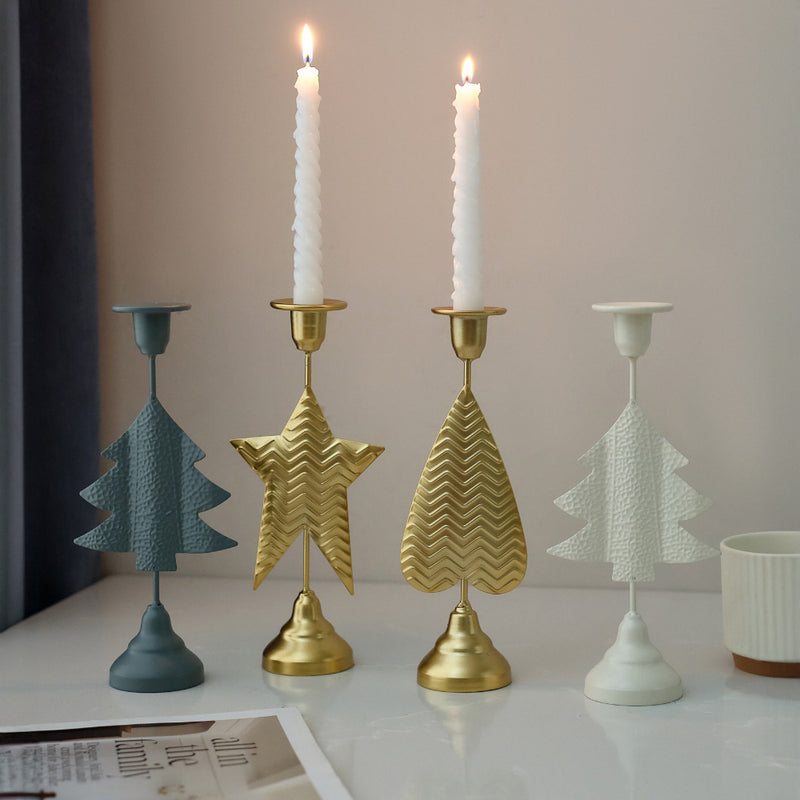 Grey Elegant Star Metal Candlestick Holder