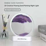Moving Sand Art Picture with LED Night Light Base - USB Powered, Relaxing Desktop Decor(Purple)