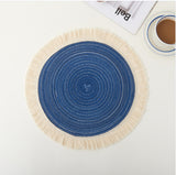 Blue Chic Round Woven Placemats with Tassel Fringe