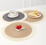 Beige Chic Round Woven Placemats with Tassel Fringe
