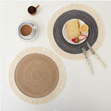 Beige Chic Round Woven Placemats with Tassel Fringe