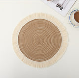 Brown Chic Round Woven Placemats with Tassel Fringe