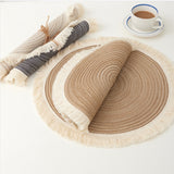 Brown Chic Round Woven Placemats with Tassel Fringe
