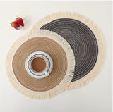 Brown Chic Round Woven Placemats with Tassel Fringe