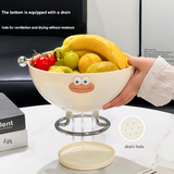 Beige Whimsical Covered Fruit Bowl with Flip Lid & Drainer