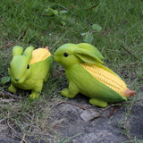 Green And Yellow Whimsical Resin Corn Rabbit Garden Statue - Unique Outdoor Yard Art Figurine with Decorative Sign
