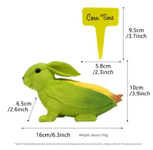Green And Yellow Whimsical Resin Corn Rabbit Garden Statue - Unique Outdoor Yard Art Figurine with Decorative Sign