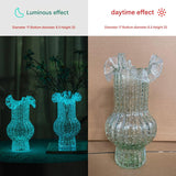 Green Elegant Glow-in-the-Dark Glass Vase - Vintage-Style Ruffled & Ribbed Centrepiece