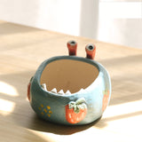2 Pcs Blue Whimsical Monster Ceramic Succulent Planter