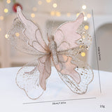 Champagne Gold Large Glitter Butterfly Christmas Ornaments (Set of 2) - Clip-On Decorations for Trees & Wreaths