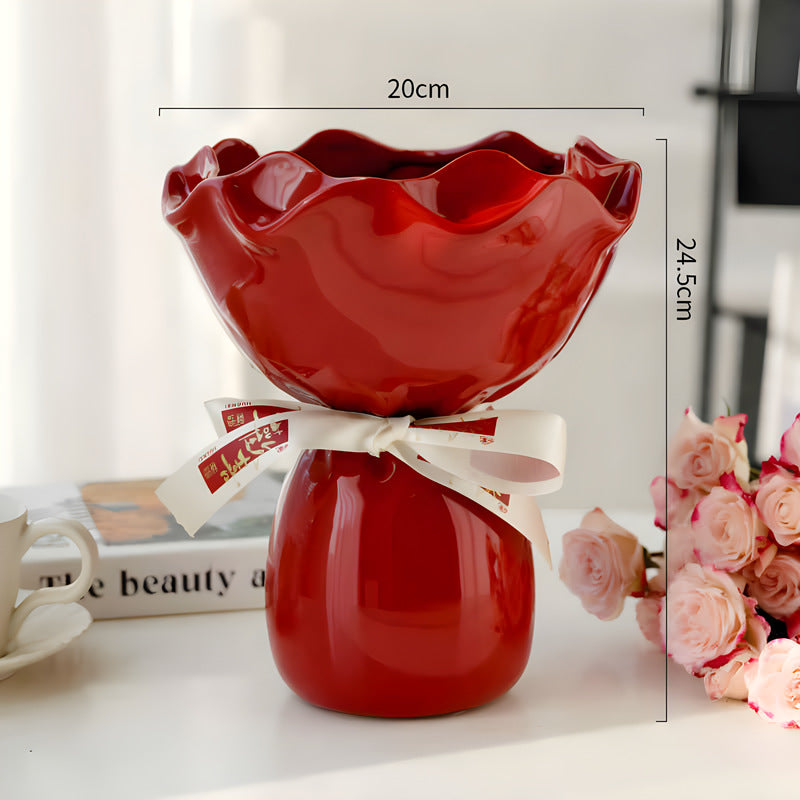 Handcrafted Minimalist Ceramic Vase - Artistic Home Decor Centerpiece(red)