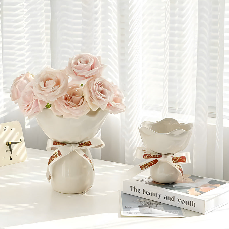 Handcrafted Minimalist Ceramic Vase - Artistic Home Decor Centerpiece(white)