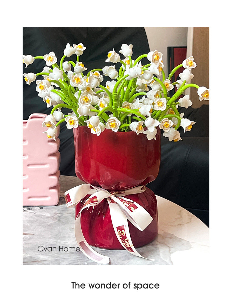 Artisan Handcrafted Ceramic Vase - Minimalist Home Decor with Stable Base(red)