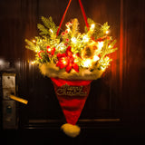 Illuminated Santa Hat Door Hanger with Holiday Greenery & Berries - Christmas Wall Decor(red)