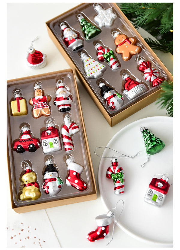 Style A Colorful Charming Miniature Glass Christmas Ornament Set - 9pc Classic Holiday Figures