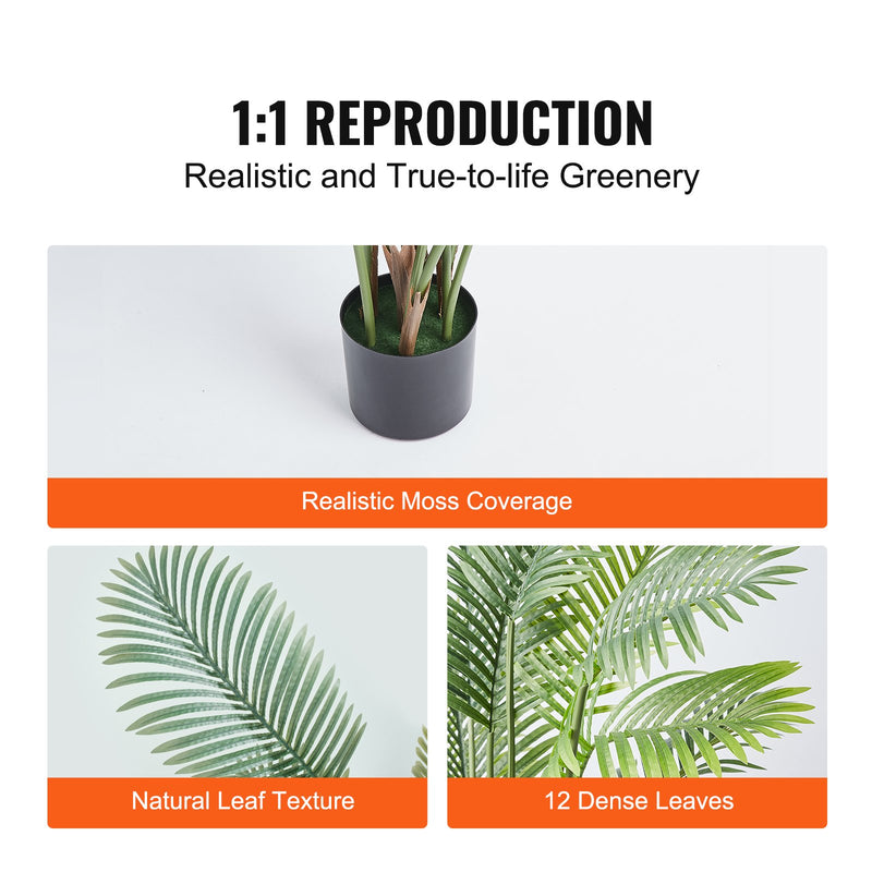 VEVOR Artificial Palm Tree, 1.8mTall Faux Plant, Secure PE Material & Anti-Tip Tilt Protection Low-Maintenance Plant, Lifelike Green Fake Tree for Home Office Warehouse Decor Indoor Outdoor