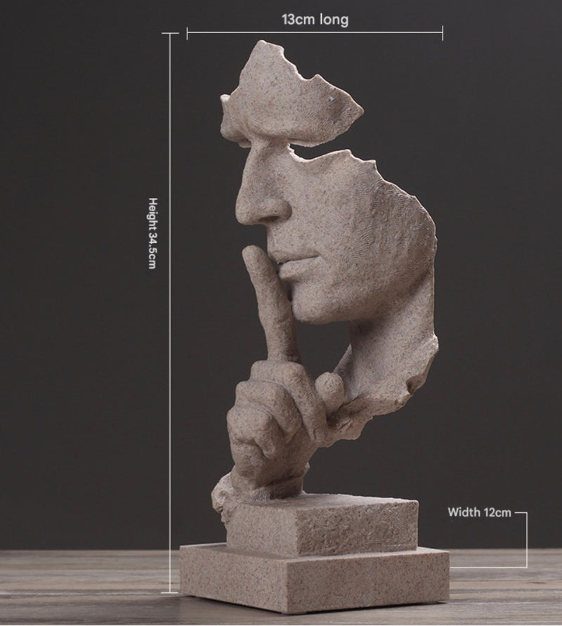Abstract 'Silence is Golden' Art Sculpture In Sandstone Colour