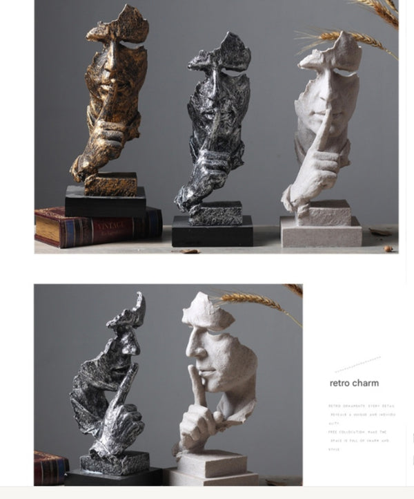 Abstract 'Silence is Golden' Art Sculpture in Silver