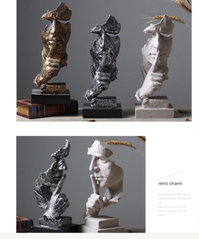 Abstract 'Silence is Golden' Art Sculpture In Sandstone Colour