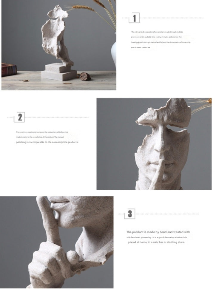 Abstract 'Silence is Golden' Art Sculpture In Sandstone Colour