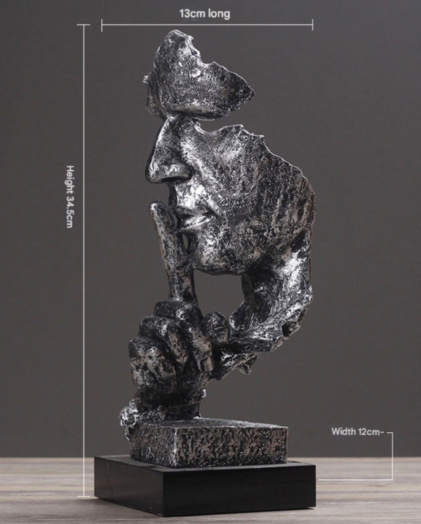 Abstract 'Silence is Golden' Art Sculpture in Silver