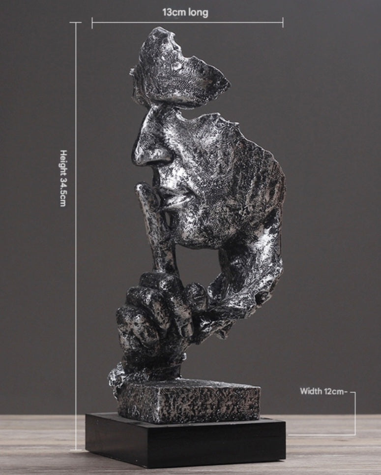 Abstract 'Silence is Golden' Art Sculpture in Silver