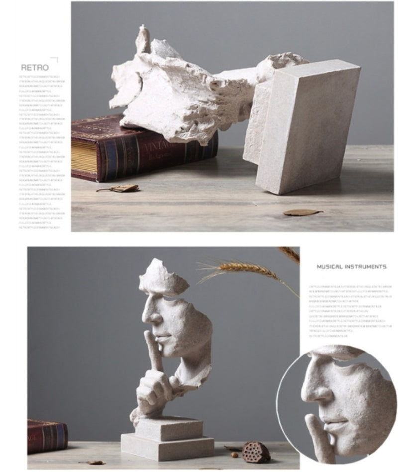 Abstract 'Silence is Golden' Art Sculpture In Sandstone Colour